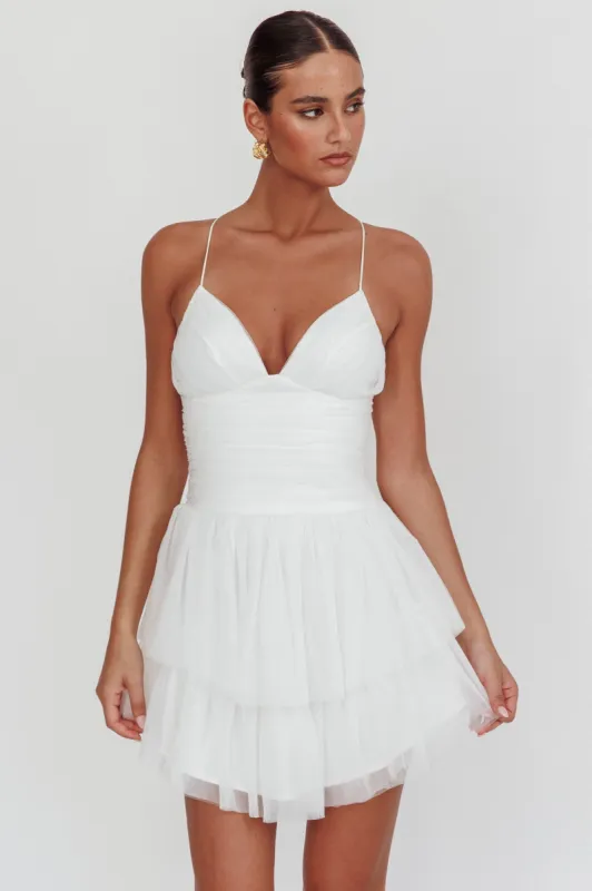 Nightingale Ruched Mesh Mini Dress White sold by Selfie Leslie