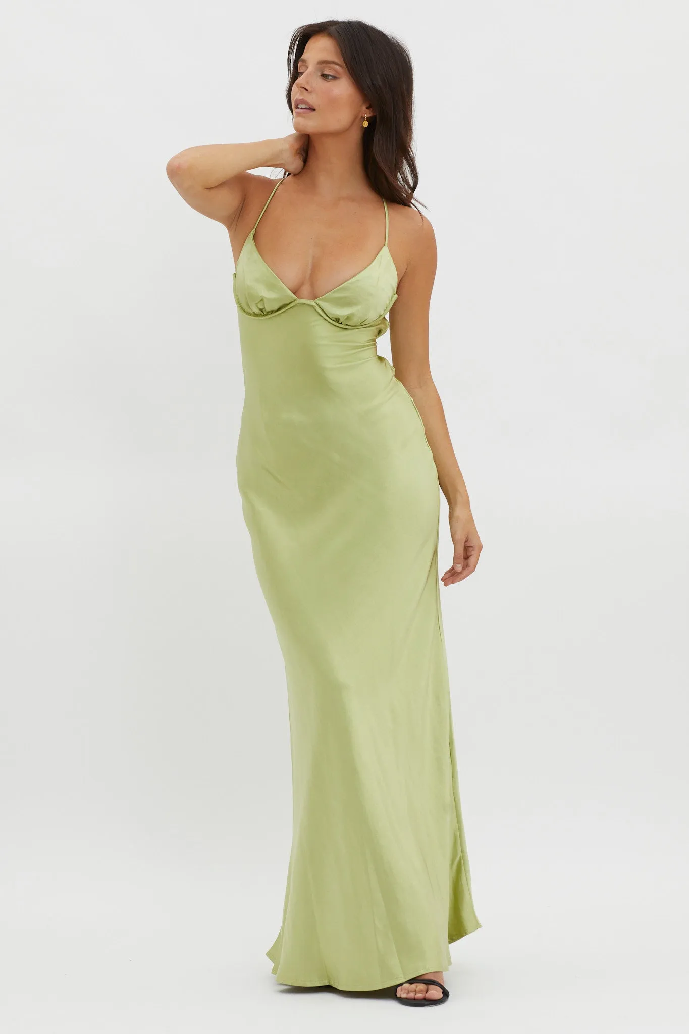 Alora Tie-Up Back Maxi Dress Olive sold by Selfie Leslie