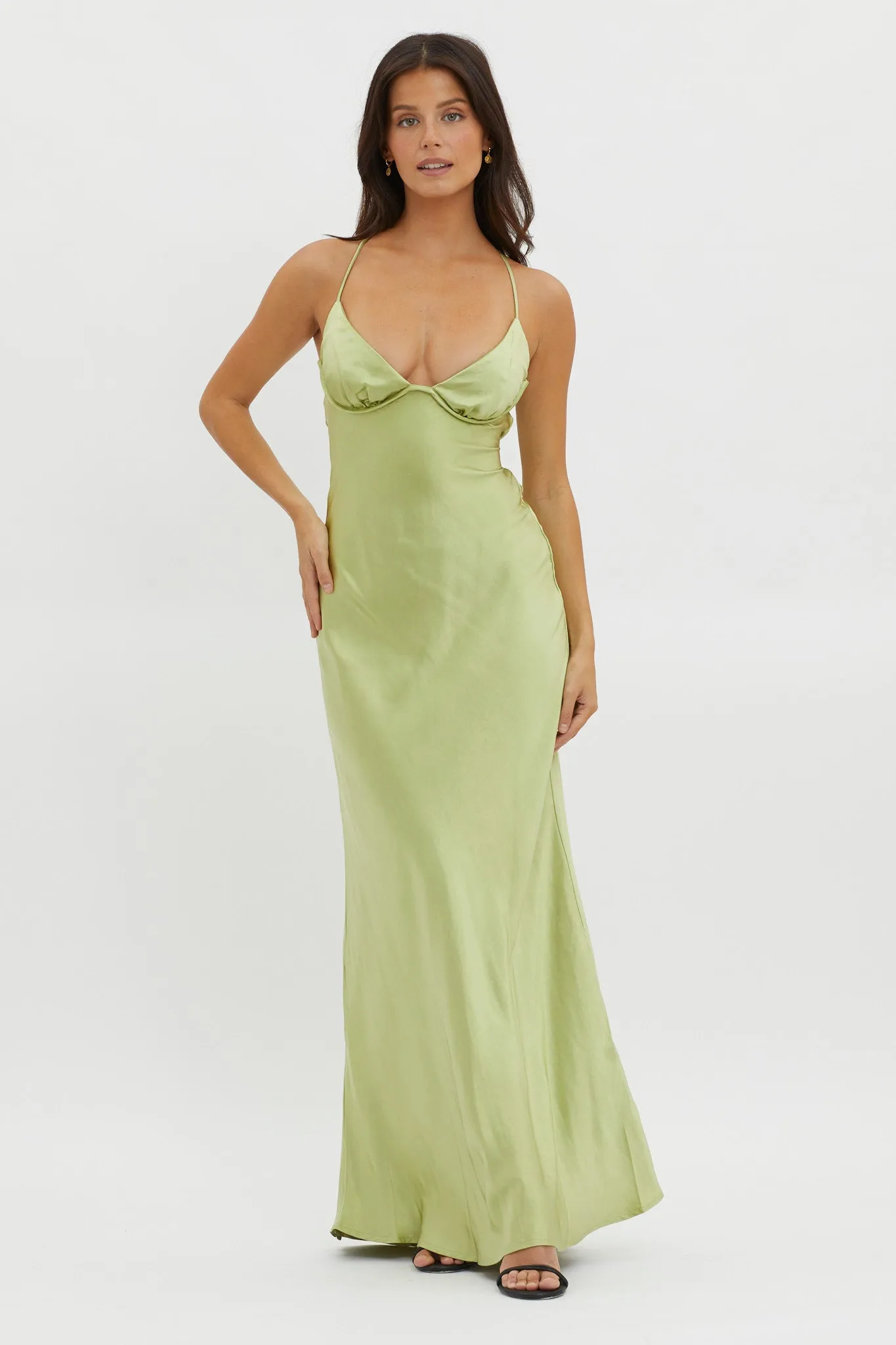 Alora Tie-Up Back Maxi Dress Olive sold by Selfie Leslie product image thumbnail 4
