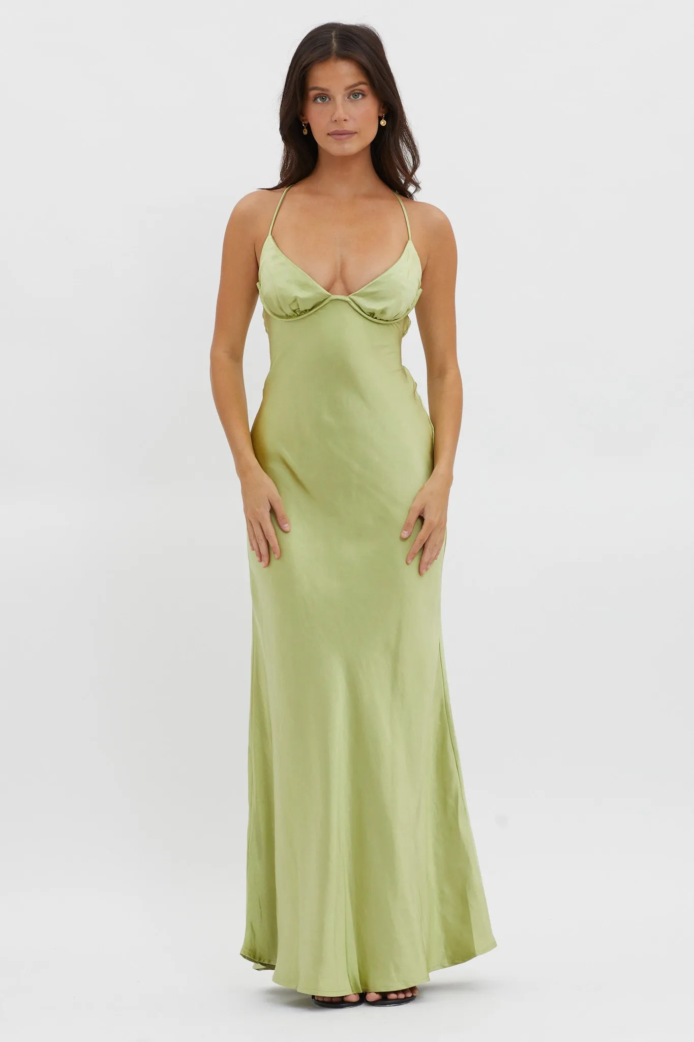 Alora Tie-Up Back Maxi Dress Olive sold by Selfie Leslie product image thumbnail 5