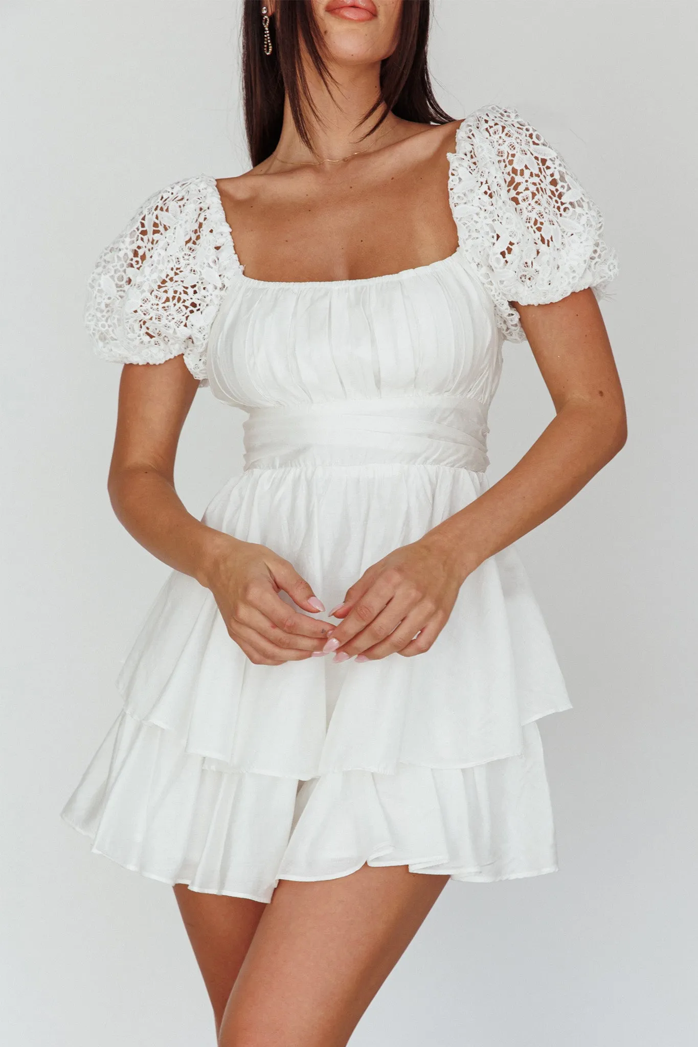 Hold My Halo Lace Sleeve Romper White sold by Selfie Leslie product image thumbnail 4