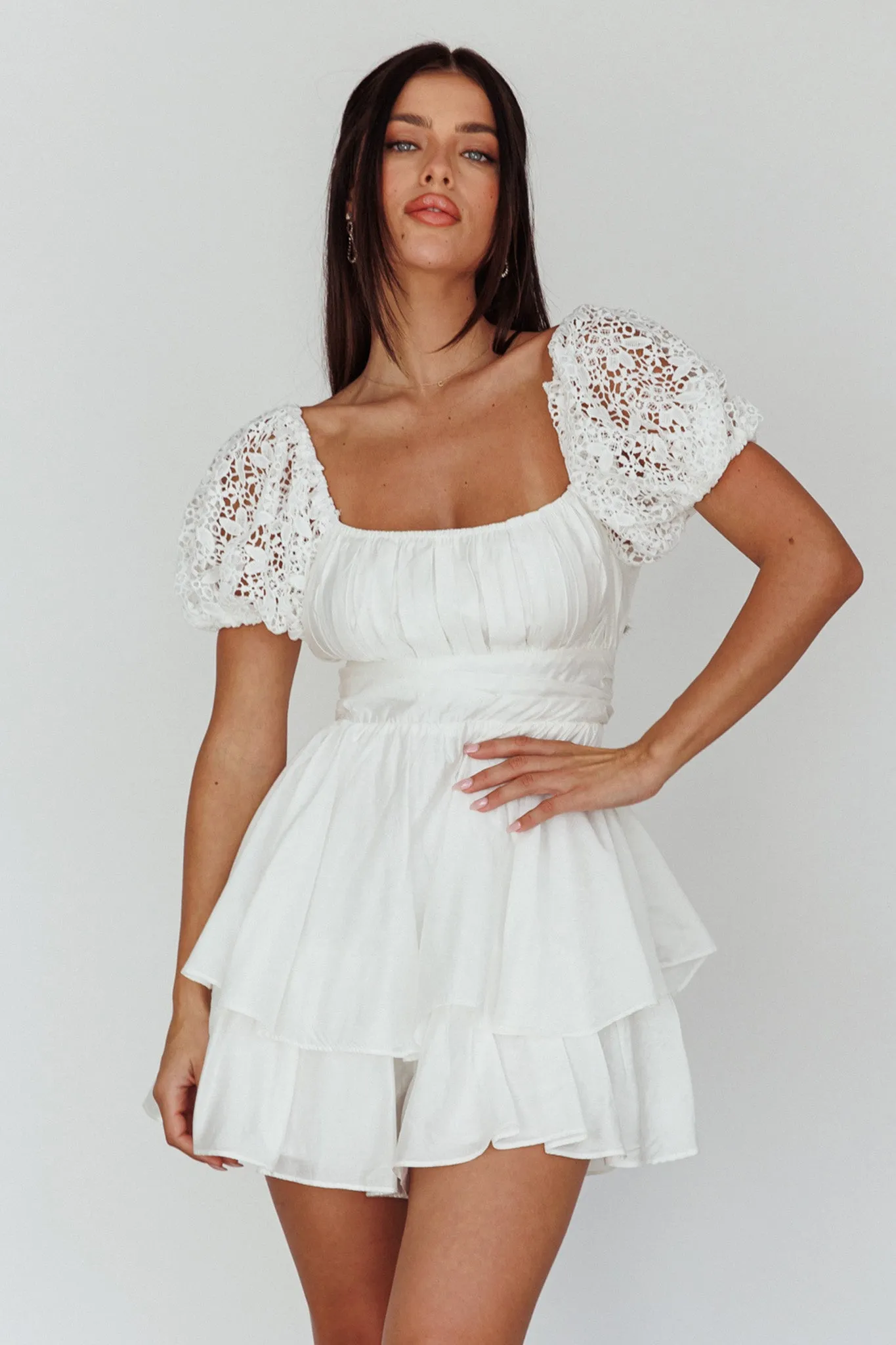 Hold My Halo Lace Sleeve Romper White sold by Selfie Leslie product image thumbnail 5