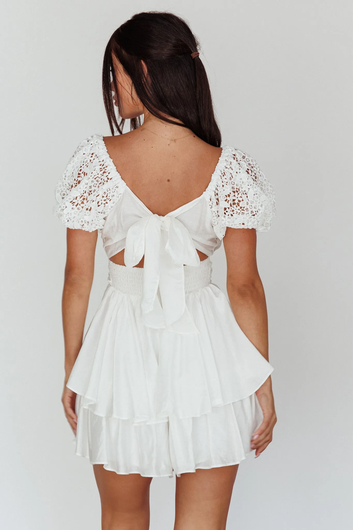 Hold My Halo Lace Sleeve Romper White sold by Selfie Leslie product image thumbnail 2