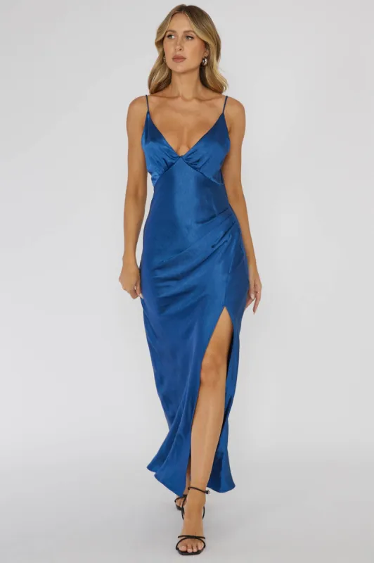 Marlie Side Pleat Maxi Dress Navy sold by Selfie Leslie