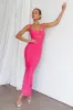Nadia Ruched Fishtail Maxi Dress Hot Pink sold by Selfie Leslie