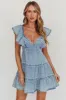 Daffodil Ruffle A-Line Mini Dress Light Blue sold by Selfie Leslie