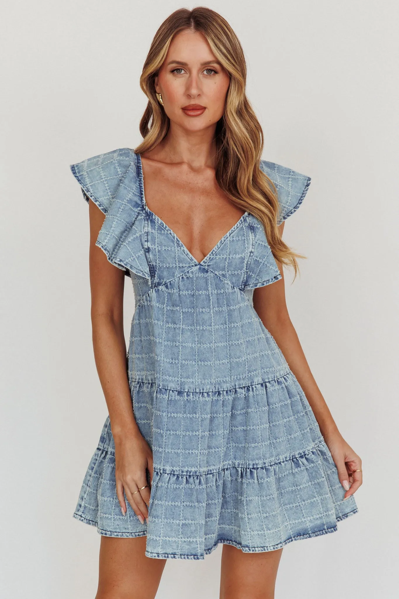 Daffodil Ruffle A-Line Mini Dress Light Blue sold by Selfie Leslie