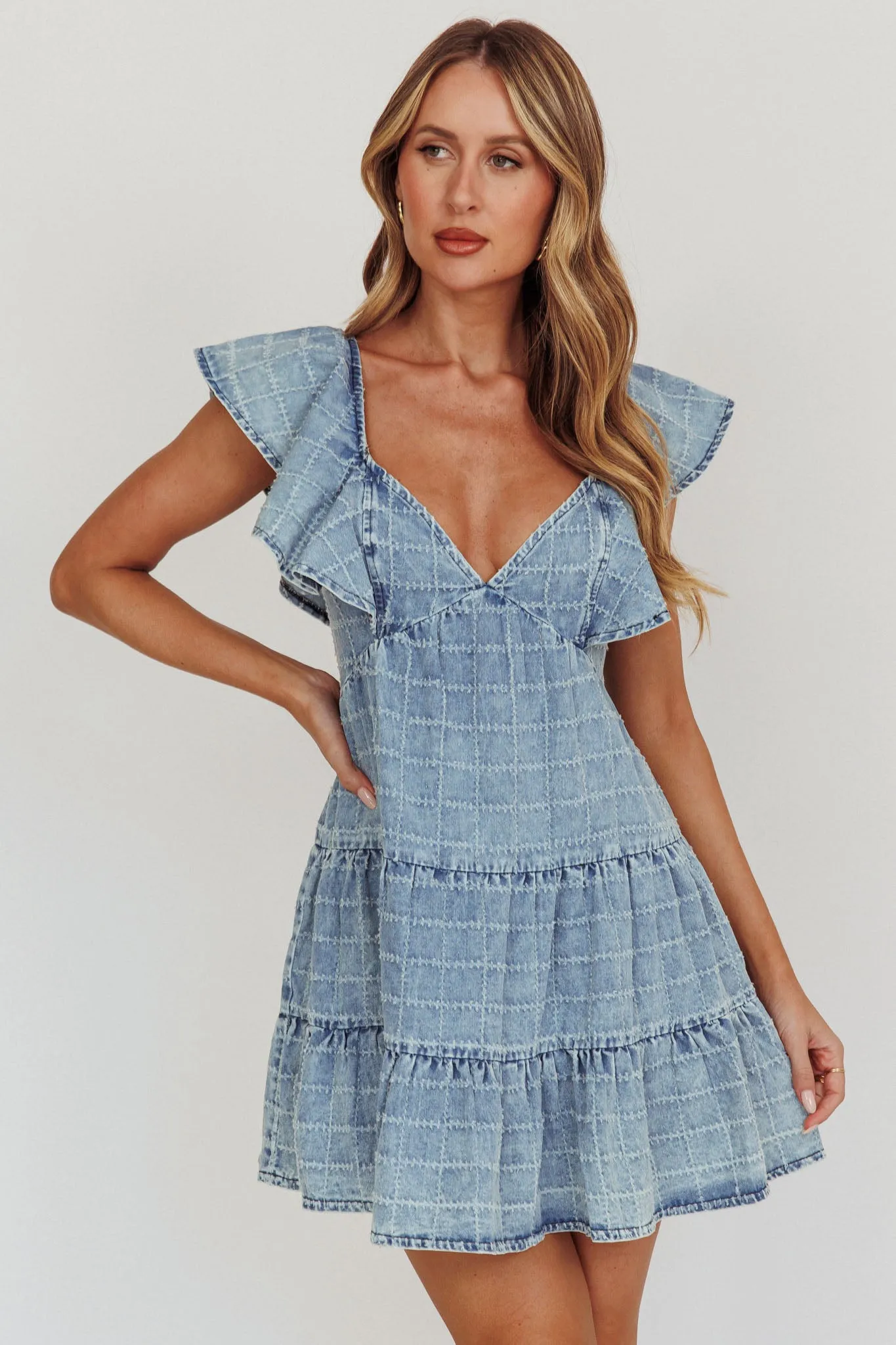 Daffodil Ruffle A-Line Mini Dress Light Blue sold by Selfie Leslie product image thumbnail 5
