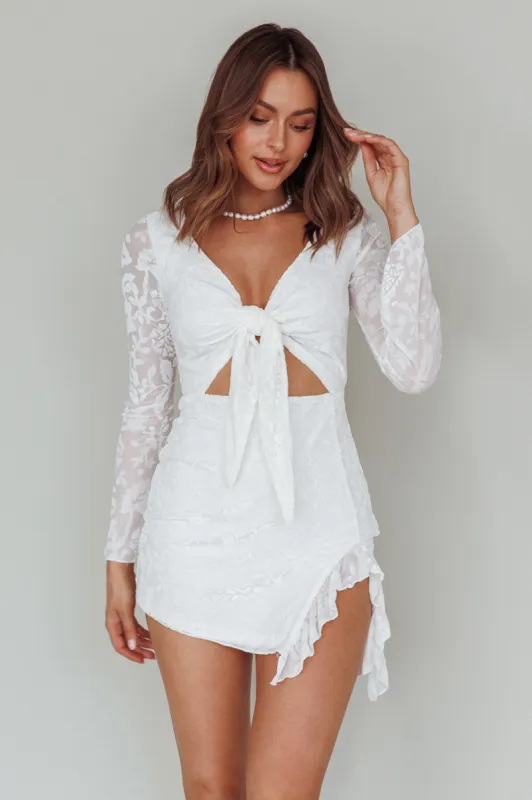 Adri Bust Tie Mini Dress Velvet Floral White sold by Selfie Leslie