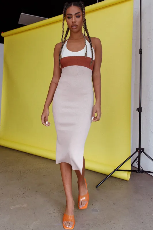Amber Halterneck Knit Midi Dress Oatmeal sold by Selfie Leslie