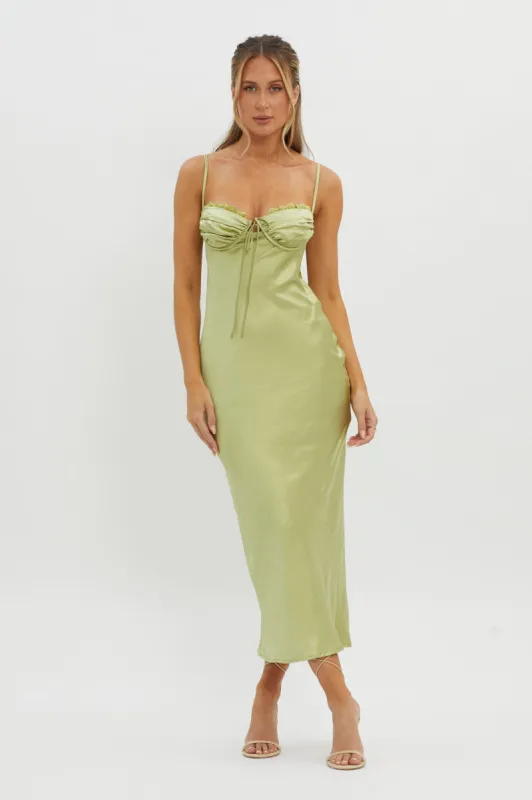 Fortune Lace Trim Bust Tie Midi Dress Lime sold by Selfie Leslie