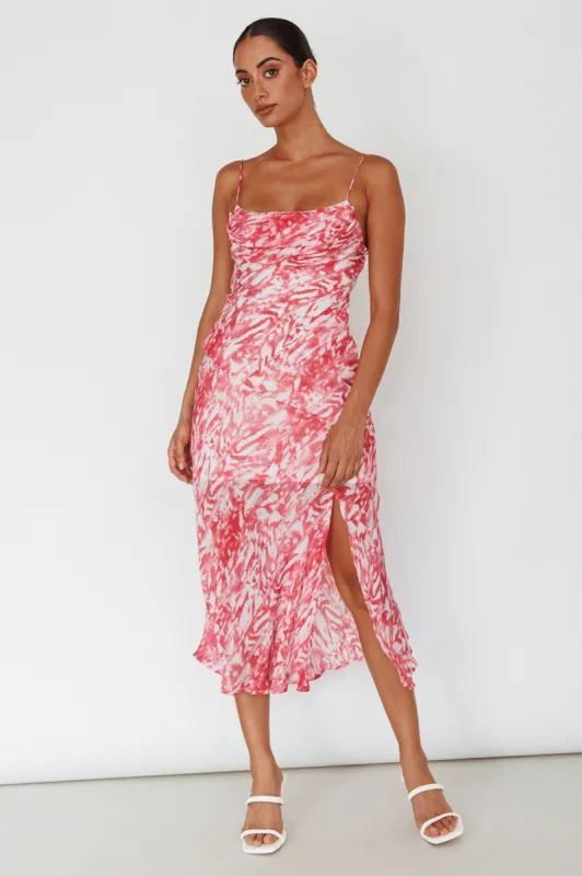 Well Versed Pleated Bust Front Split Dress Swirl Fuchsia sold by Selfie Leslie