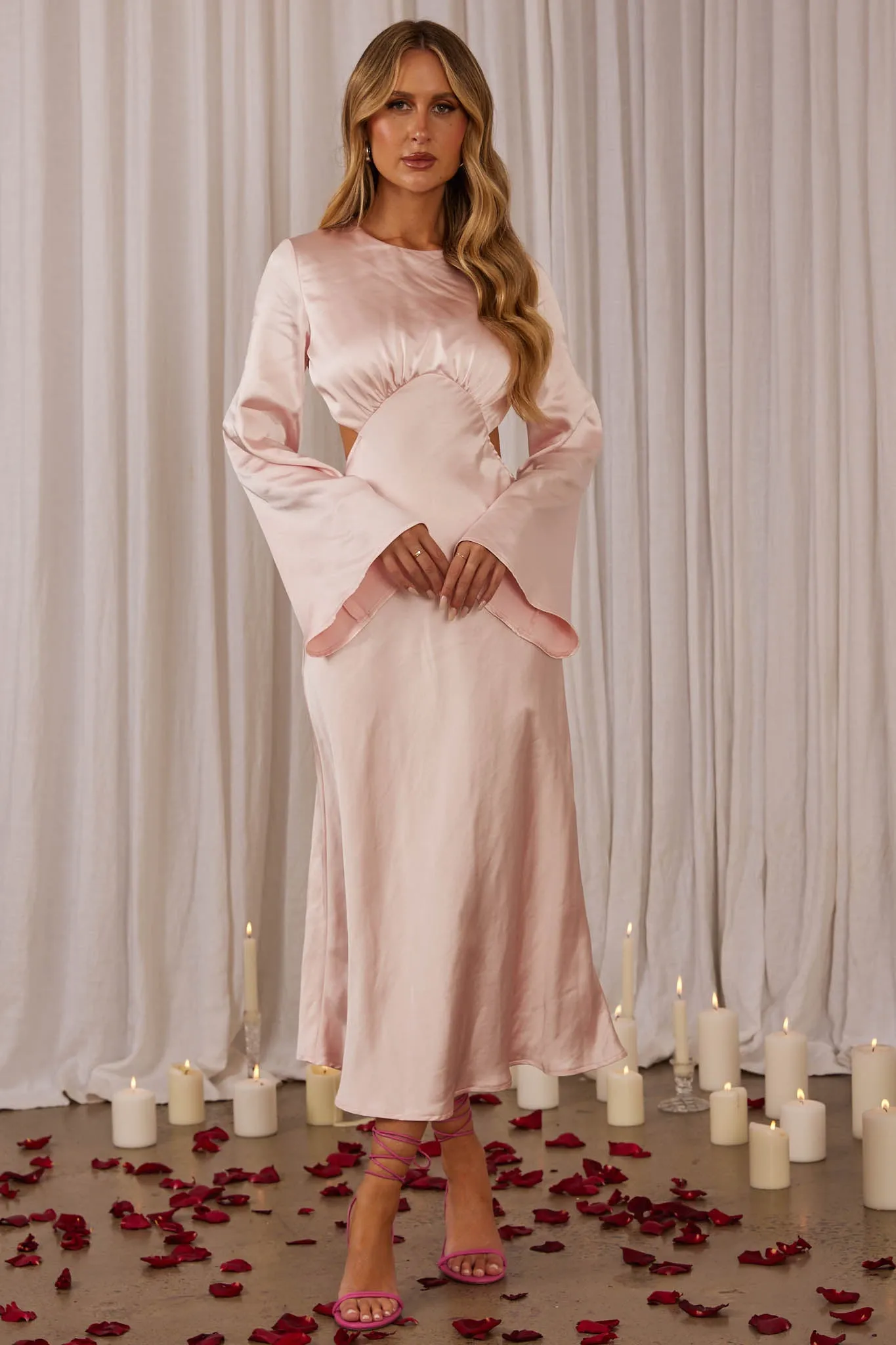 Doting Bell Sleeve Cut-Out Midi Dress Blush sold by Selfie Leslie product image thumbnail 5
