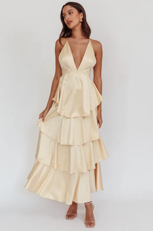 Auguste Tiered Frill Strappy Back Dress Butter sold by Selfie Leslie