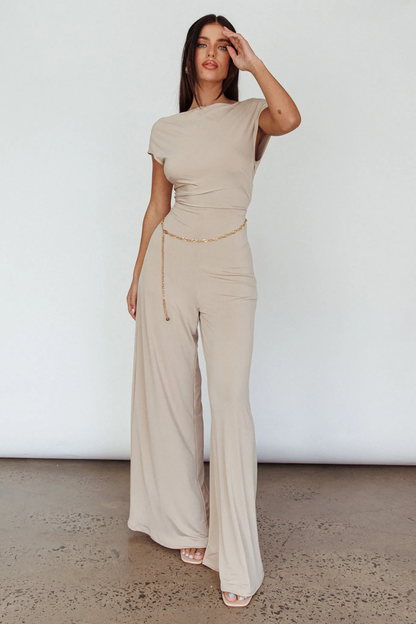 Lucinda Twist Back Jumpsuit Oat sold by Selfie Leslie
