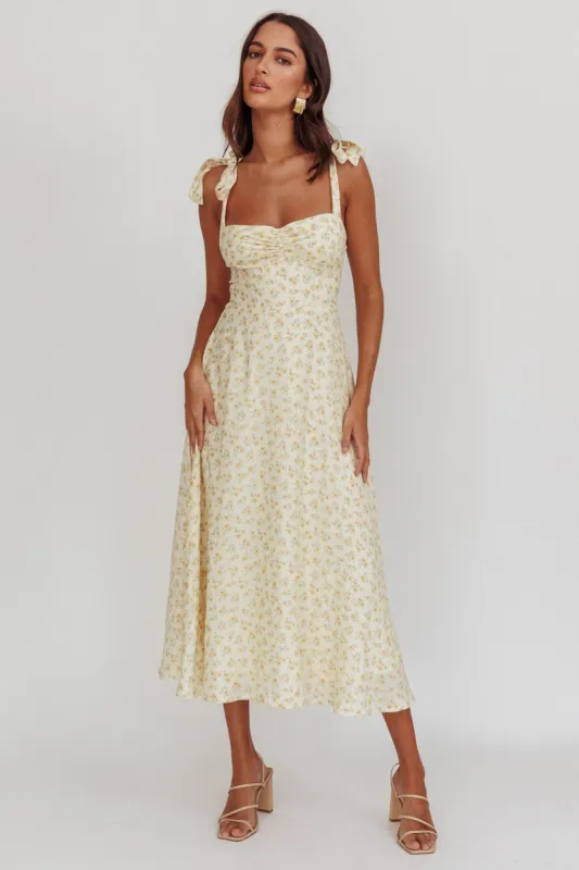 Sweet Pea Floral Tied Straps Midi Dress Yellow made by Selfie Leslie