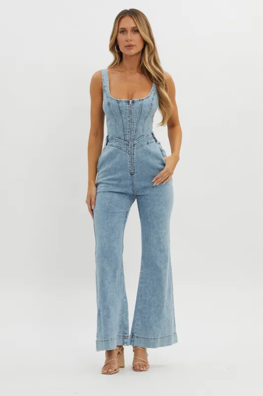 Intermission Flared Leg Jumpsuit Denim sold by Selfie Leslie