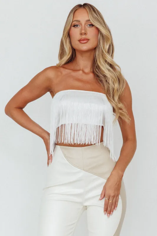 Miss Daisy Fringe Crop Top White sold by Selfie Leslie