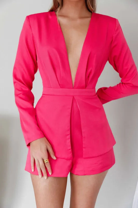 Ennis Long Sleeve Structured Romper Pink sold by Selfie Leslie