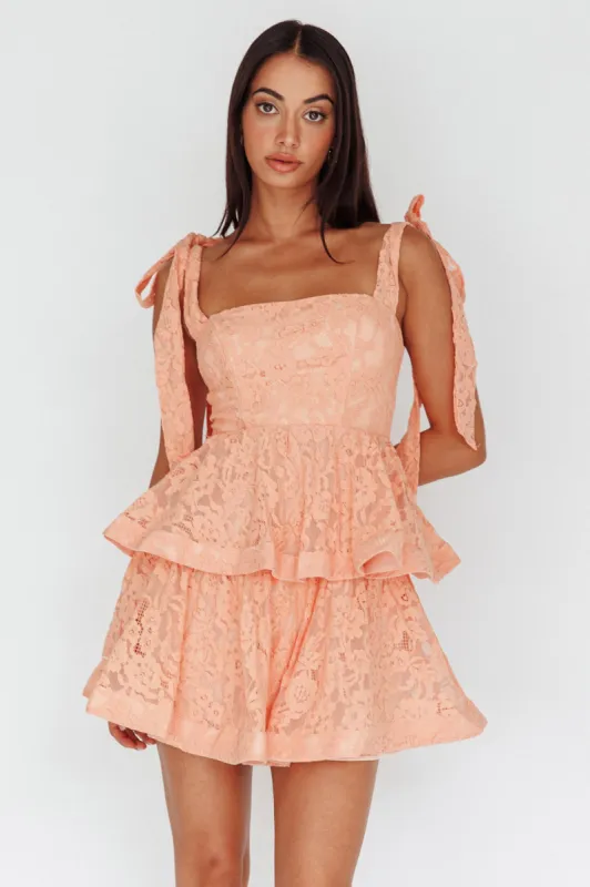 Neriah Tied Shoulder Tiered Lace Mini Dress Orange sold by Selfie Leslie