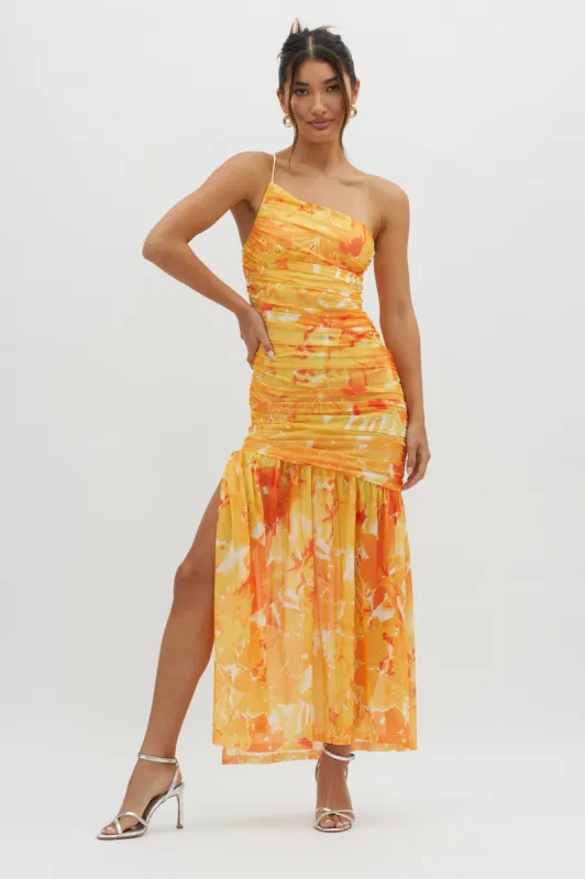 Golden Sun One-Shoulder Ruched Maxi Dress Yellow sold by Selfie Leslie