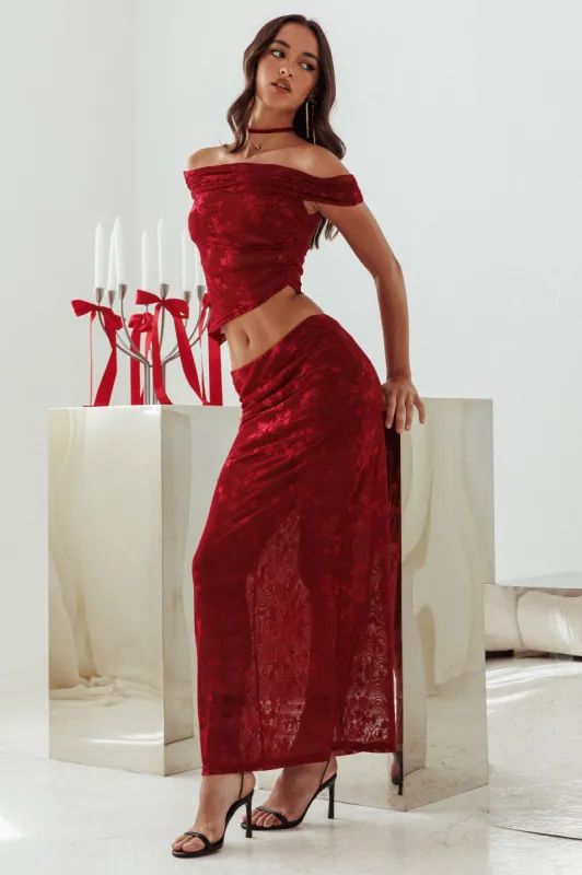 After Party Floral Mesh Maxi Skirt Burgundy sold by Selfie Leslie