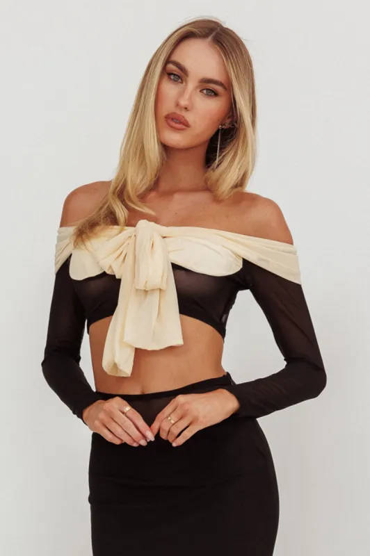 Perfect Worlds Off Shoulder Sheer Cropped Top Black sold by Selfie Leslie