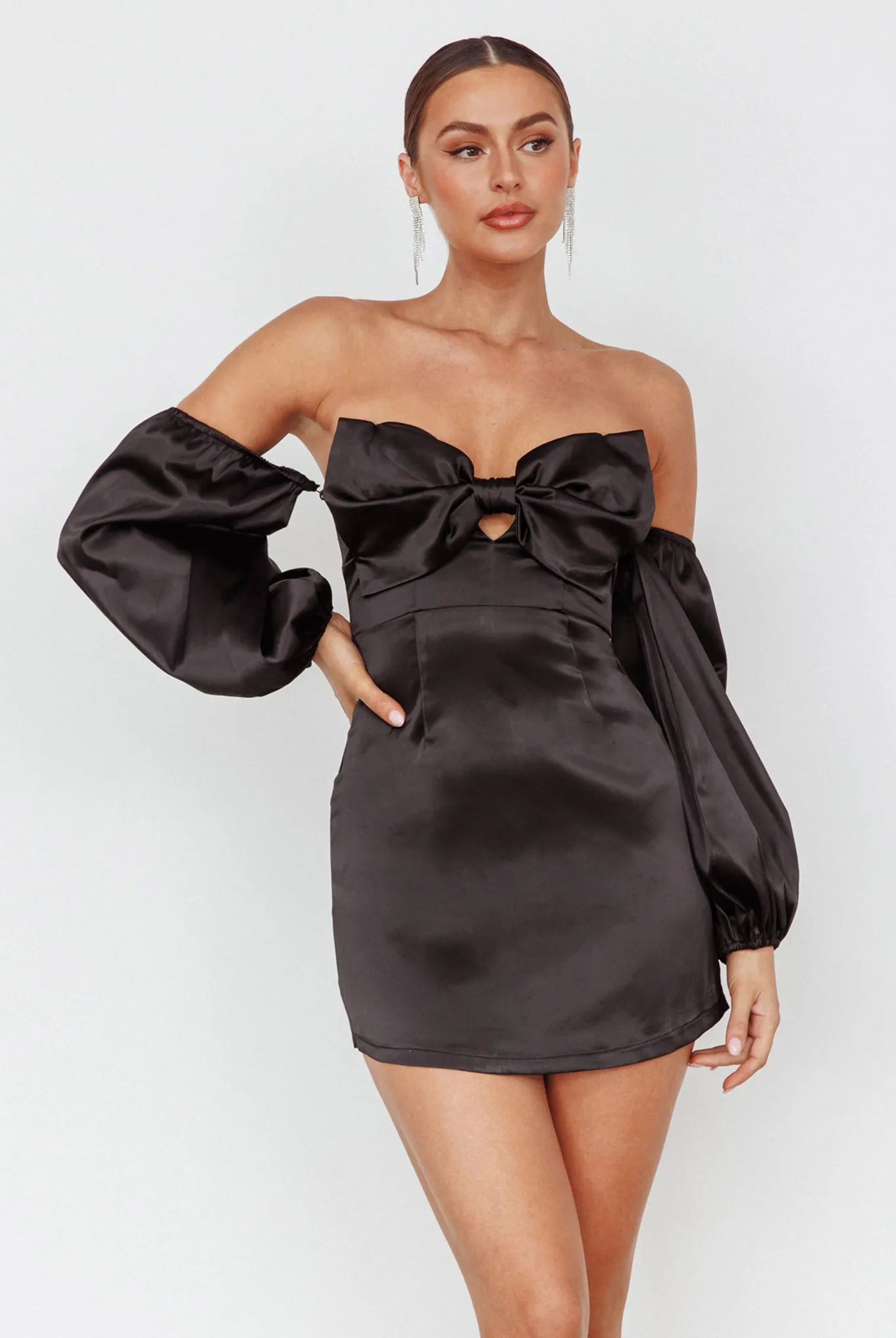 Lilly Off-Shoulder Bow Mini Dress Black sold by Selfie Leslie product image thumbnail 4