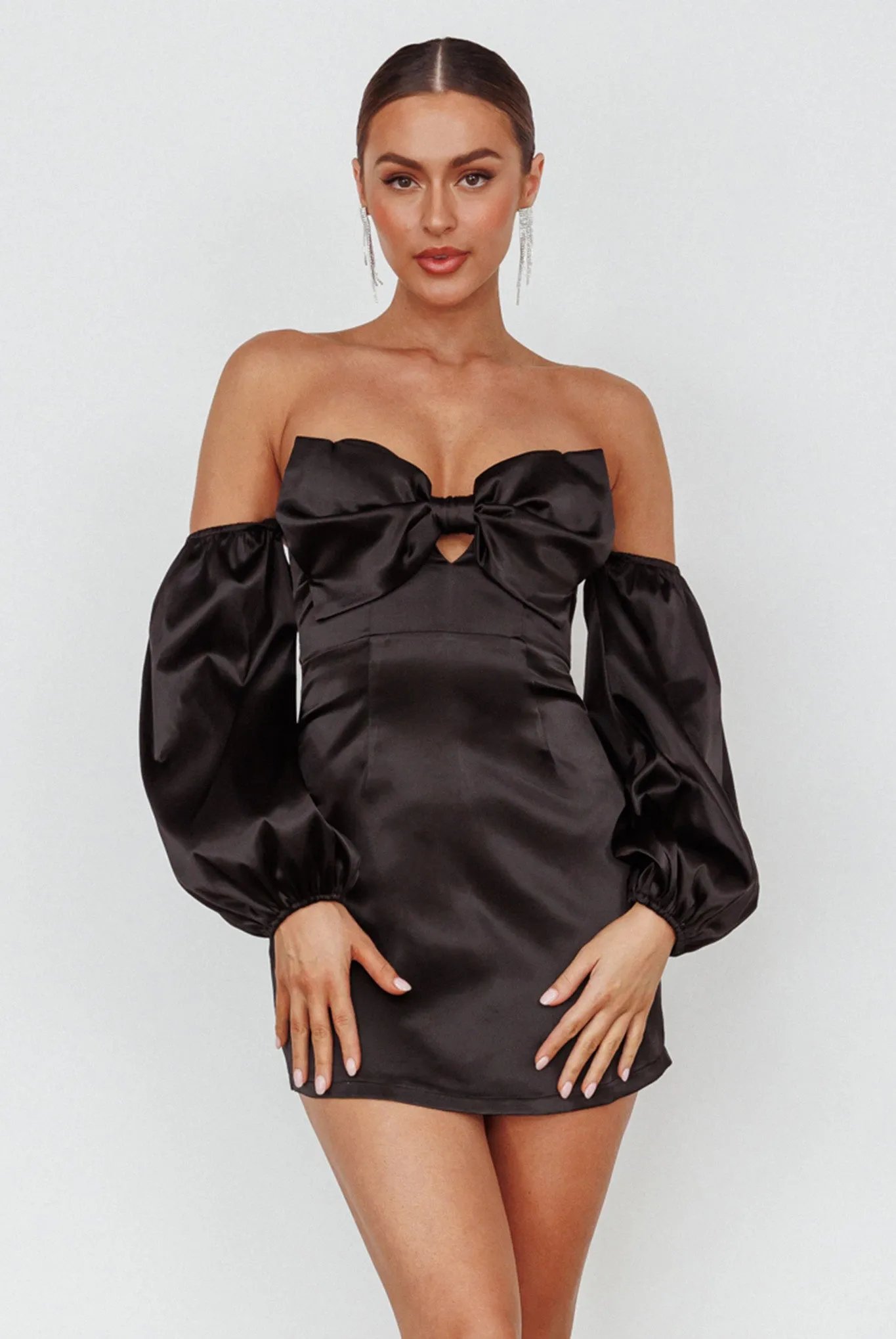 Lilly Off-Shoulder Bow Mini Dress Black sold by Selfie Leslie