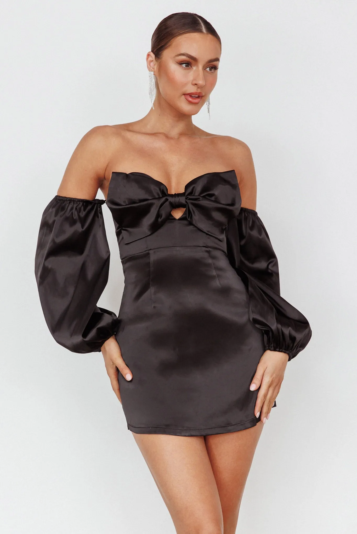 Lilly Off-Shoulder Bow Mini Dress Black sold by Selfie Leslie product image thumbnail 5