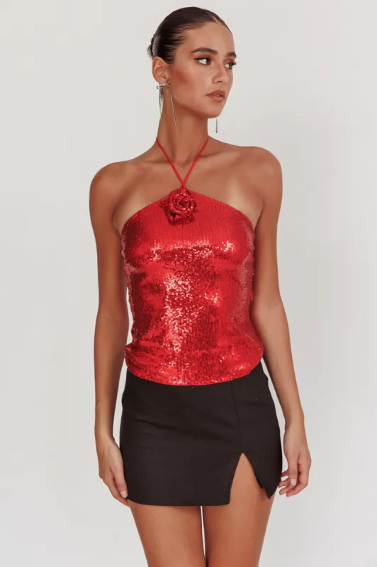 Darcy Sequin Halter Top Red sold by Selfie Leslie