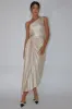 Brooklynn One-Shoulder Accordion Pleat Dress Champagne sold by Selfie Leslie