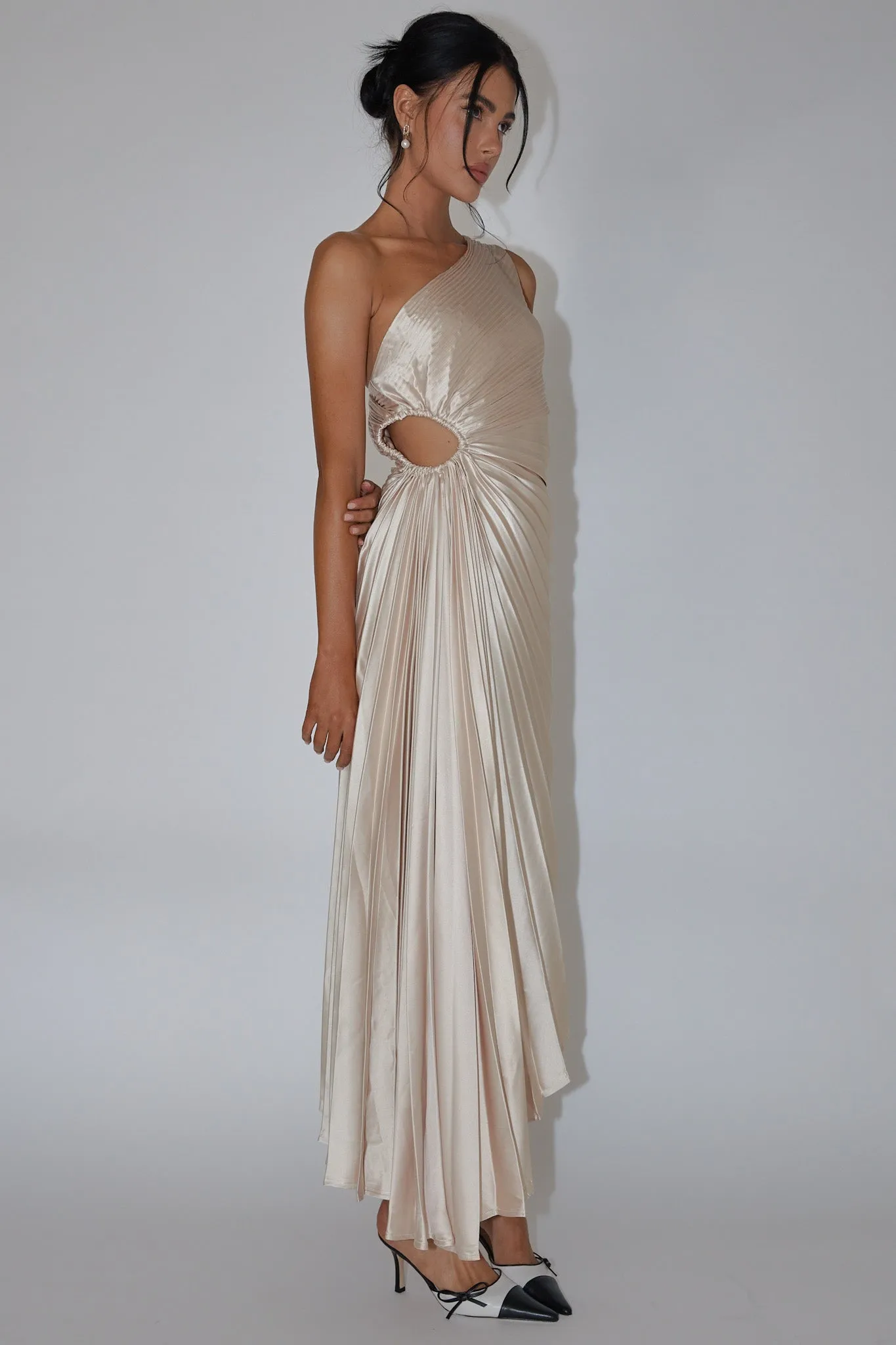 Brooklynn One-Shoulder Accordion Pleat Dress Champagne sold by Selfie Leslie product image thumbnail 3