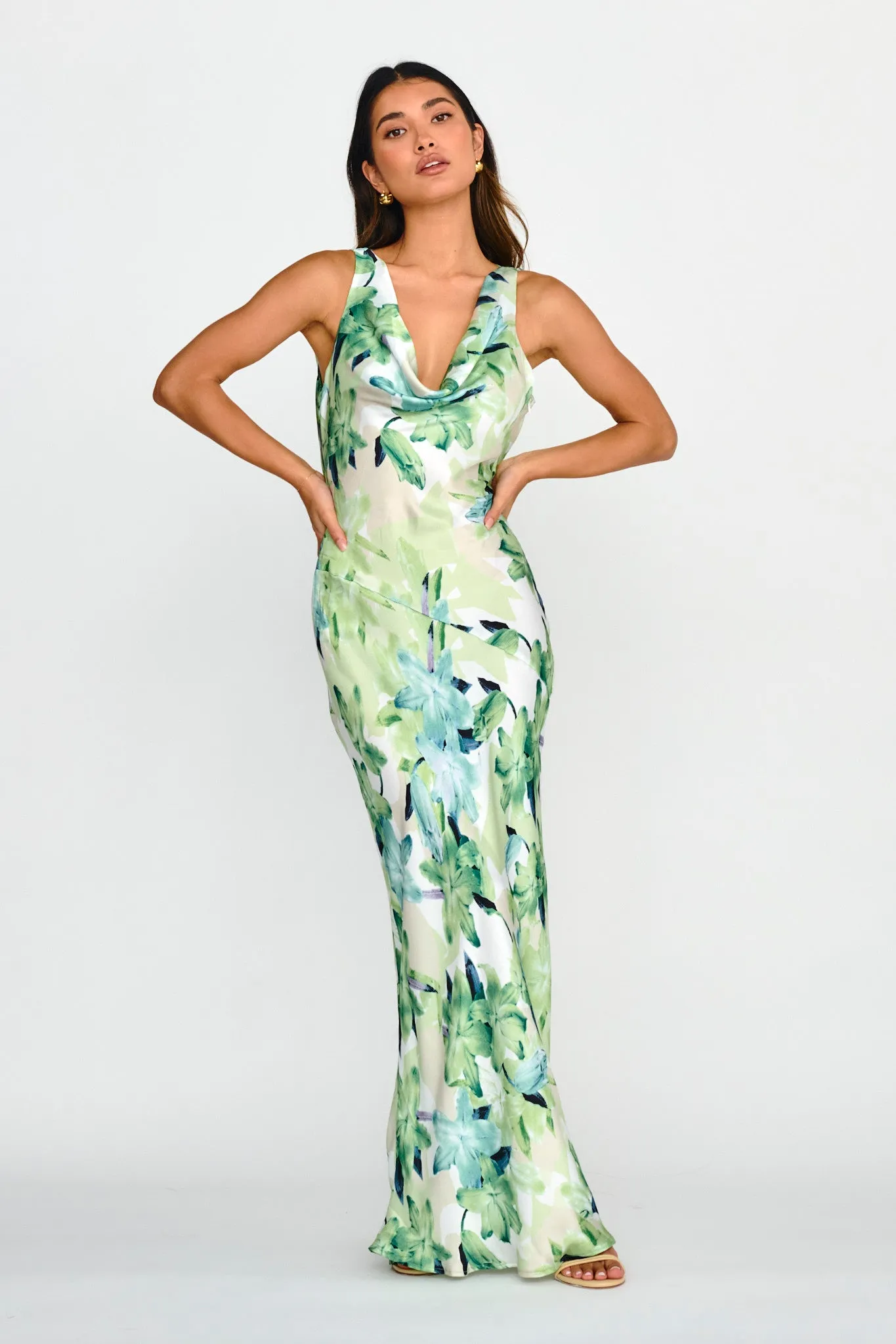 Cassiopeia Open Back Maxi Dress Lily Print Blue sold by Selfie Leslie product image thumbnail 5