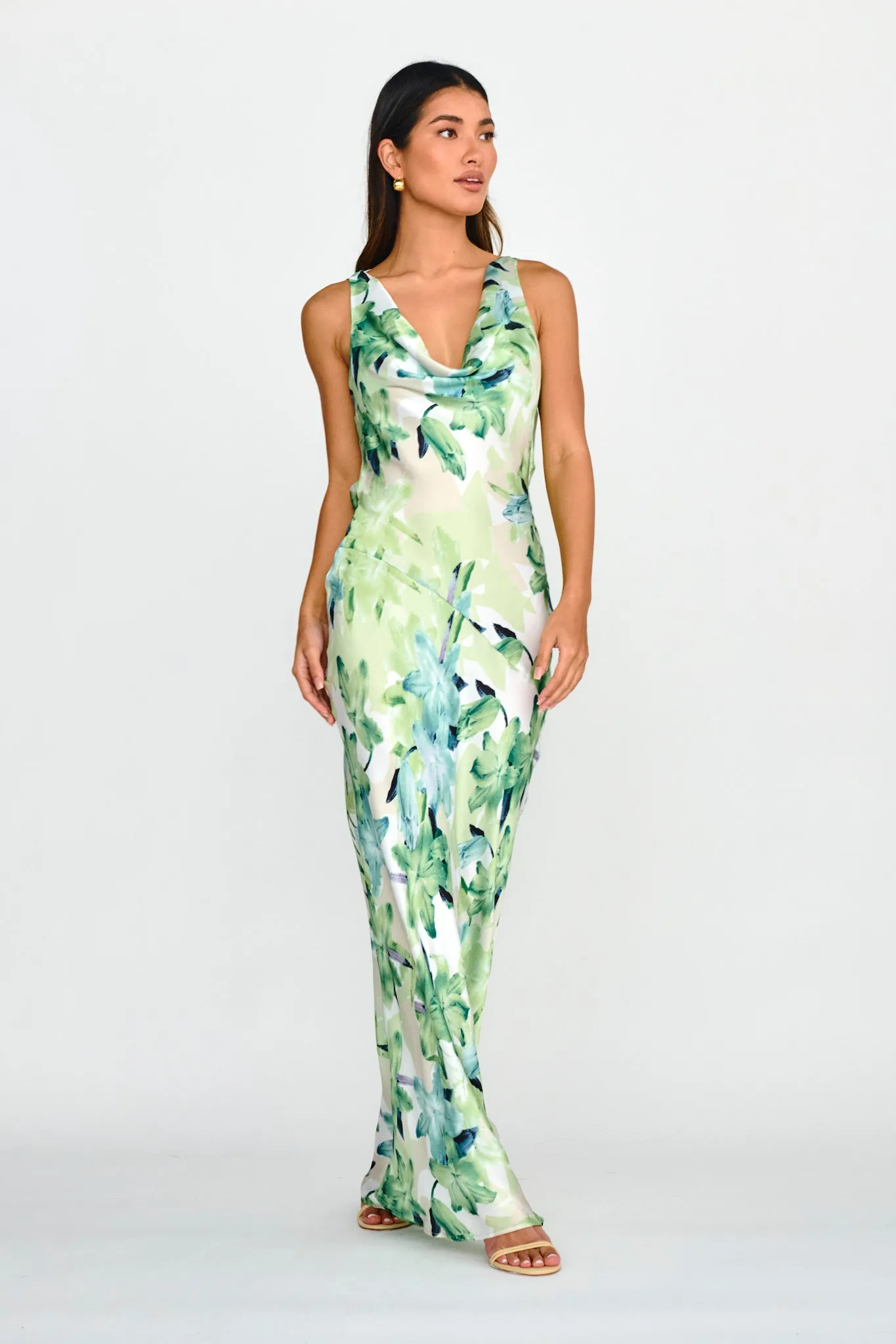 Cassiopeia Open Back Maxi Dress Lily Print Blue sold by Selfie Leslie product image thumbnail 3