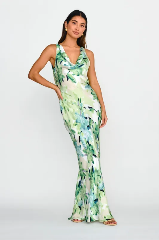 Cassiopeia Open Back Maxi Dress Lily Print Blue sold by Selfie Leslie