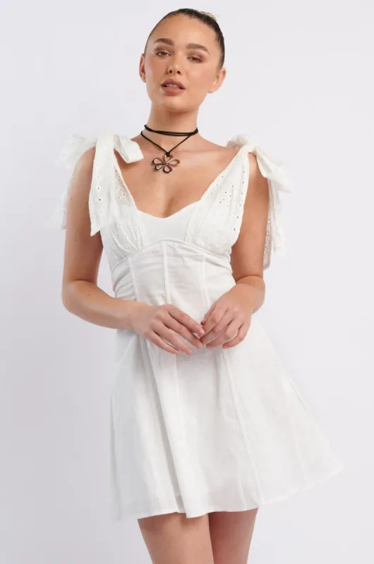 Kellie Bow Shoulder Mini Dress White sold by Selfie Leslie