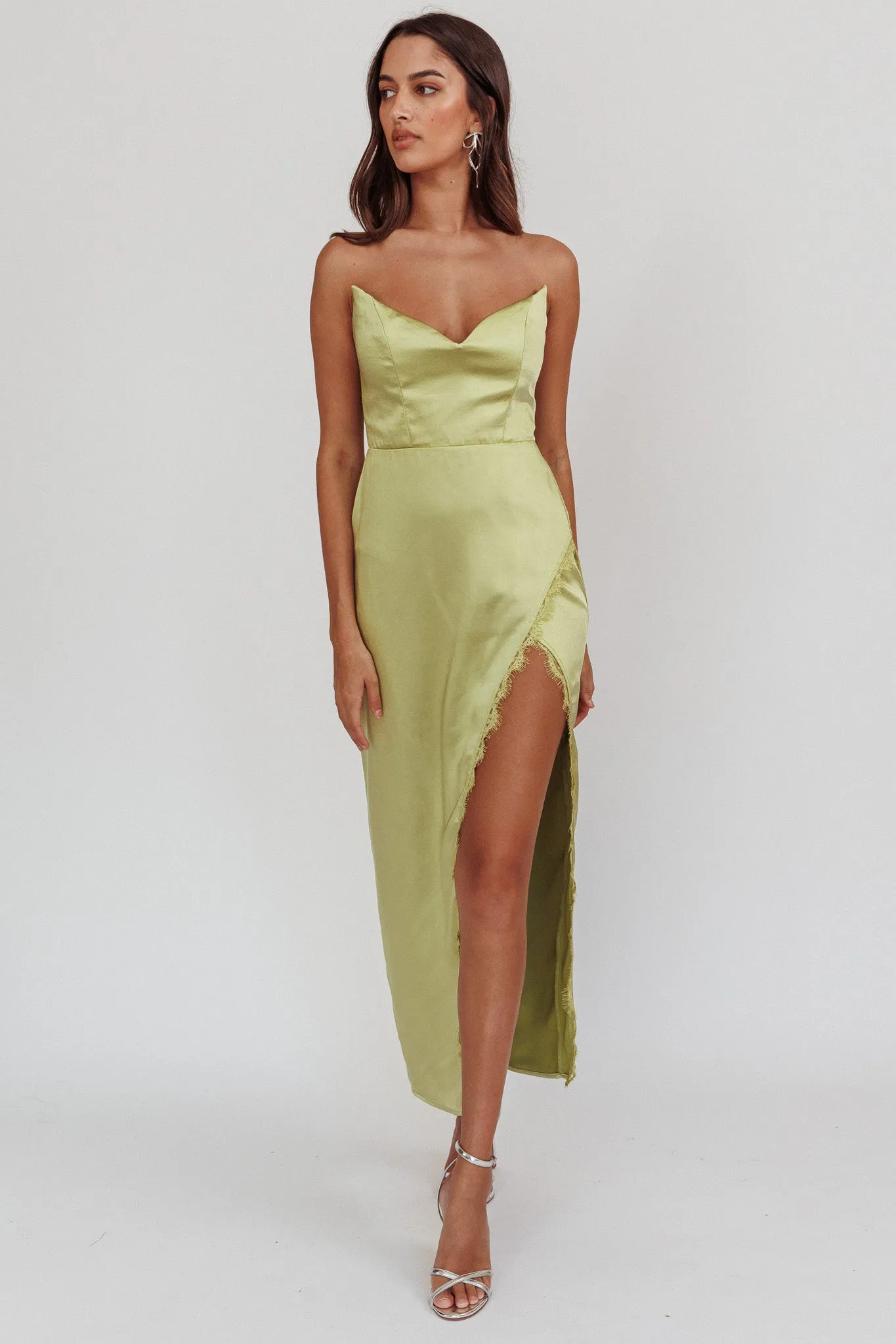 Winter Moon Strapless Lace Trim Midi Dress Sage sold by Selfie Leslie product image thumbnail 5