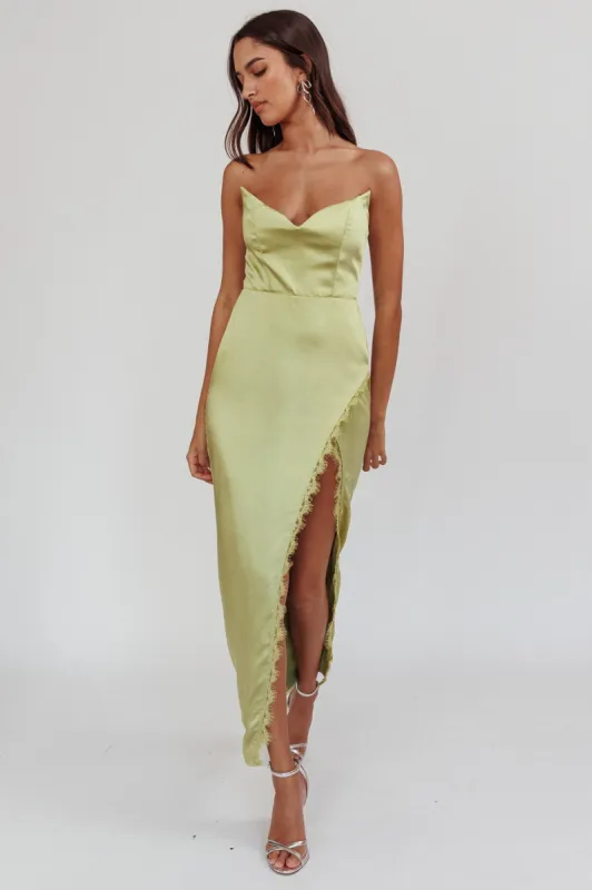 Winter Moon Strapless Lace Trim Midi Dress Sage sold by Selfie Leslie