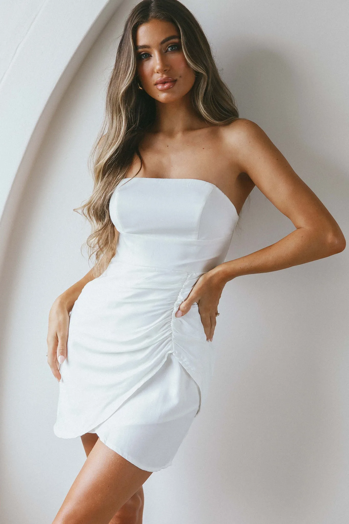 Siobhan Strapless Mini Dress Forest White sold by Selfie Leslie