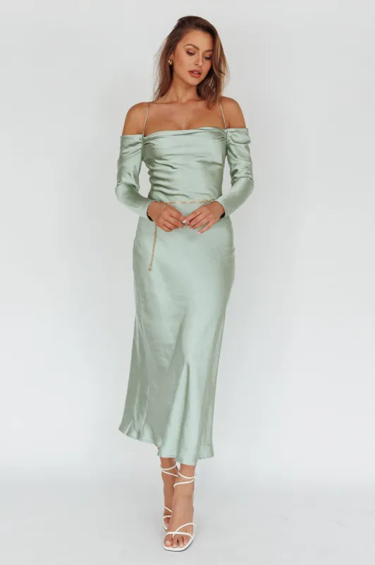 Ellory Long Sleeve Off-Shoulder Dress Sage sold by Selfie Leslie