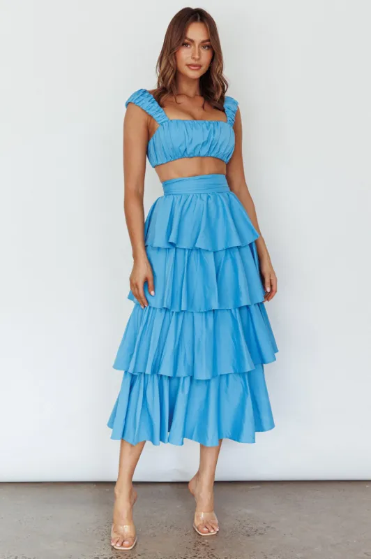 Suenito Tiered Frill Maxi Skirt Blue sold by Selfie Leslie