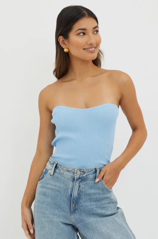 Flora Strapless Knit Top Blue sold by Selfie Leslie