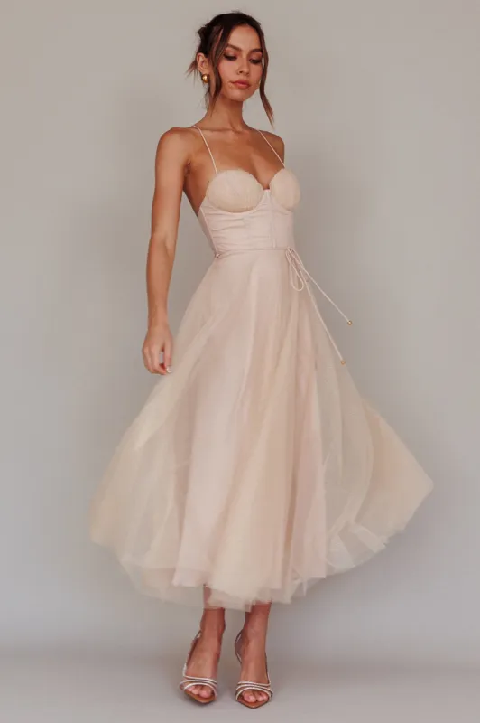 Smitten Sweetheart Neckline Chiffon Midi Dress Champagne sold by Selfie Leslie