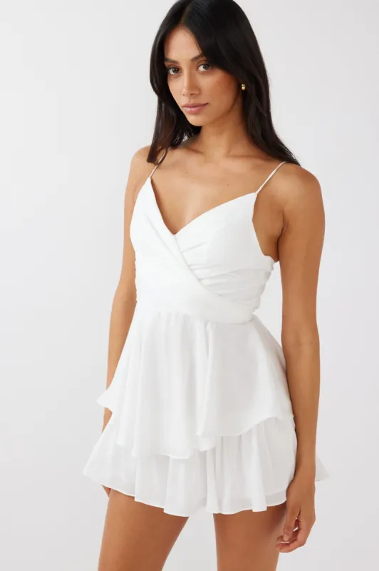 It's Complicated Crossover Bodice Flounce Romper White sold by Selfie Leslie