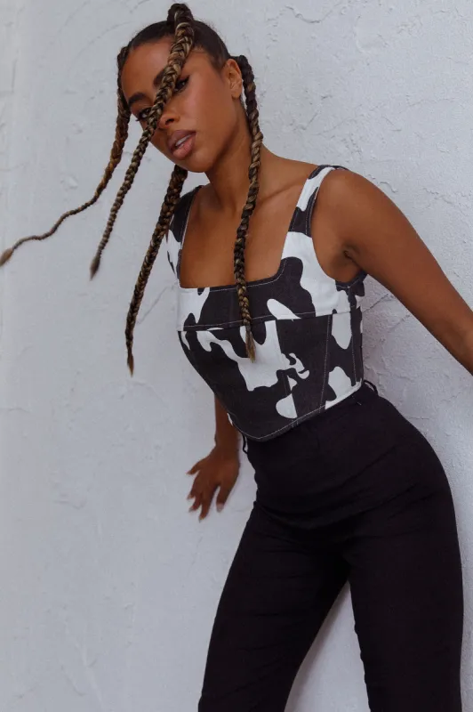 Mandie Thick Strap Crop Top Printed Cow sold by Selfie Leslie