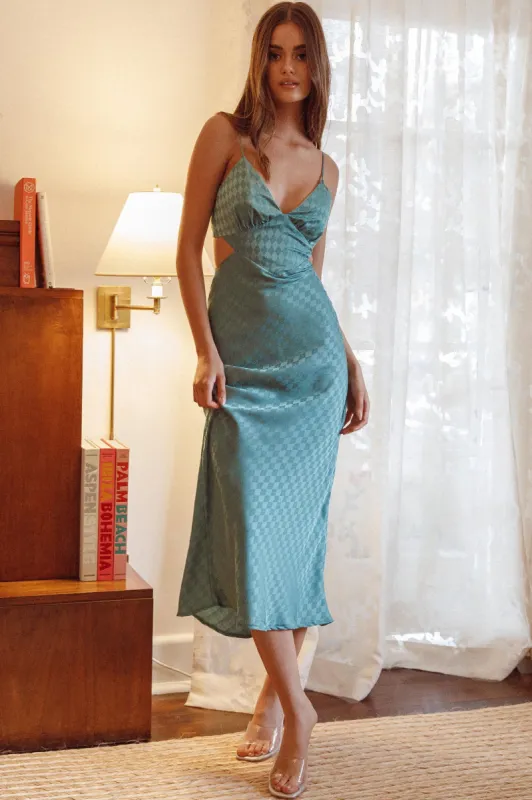 City Lights Cut-Out Waist Split Midi Dress Check Green sold by Selfie Leslie