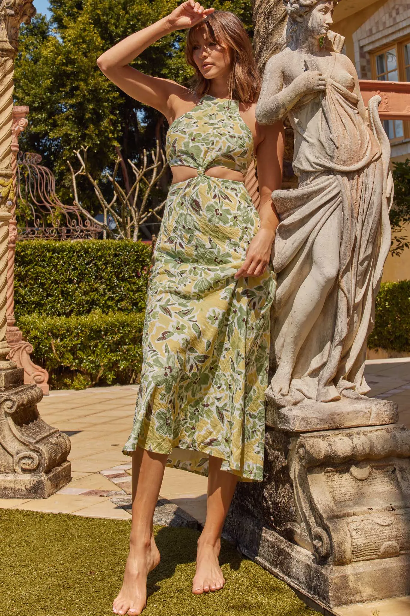 Utopia Cut-Out Waist Midi Dress Green/Yellow sold by Selfie Leslie product image thumbnail 5