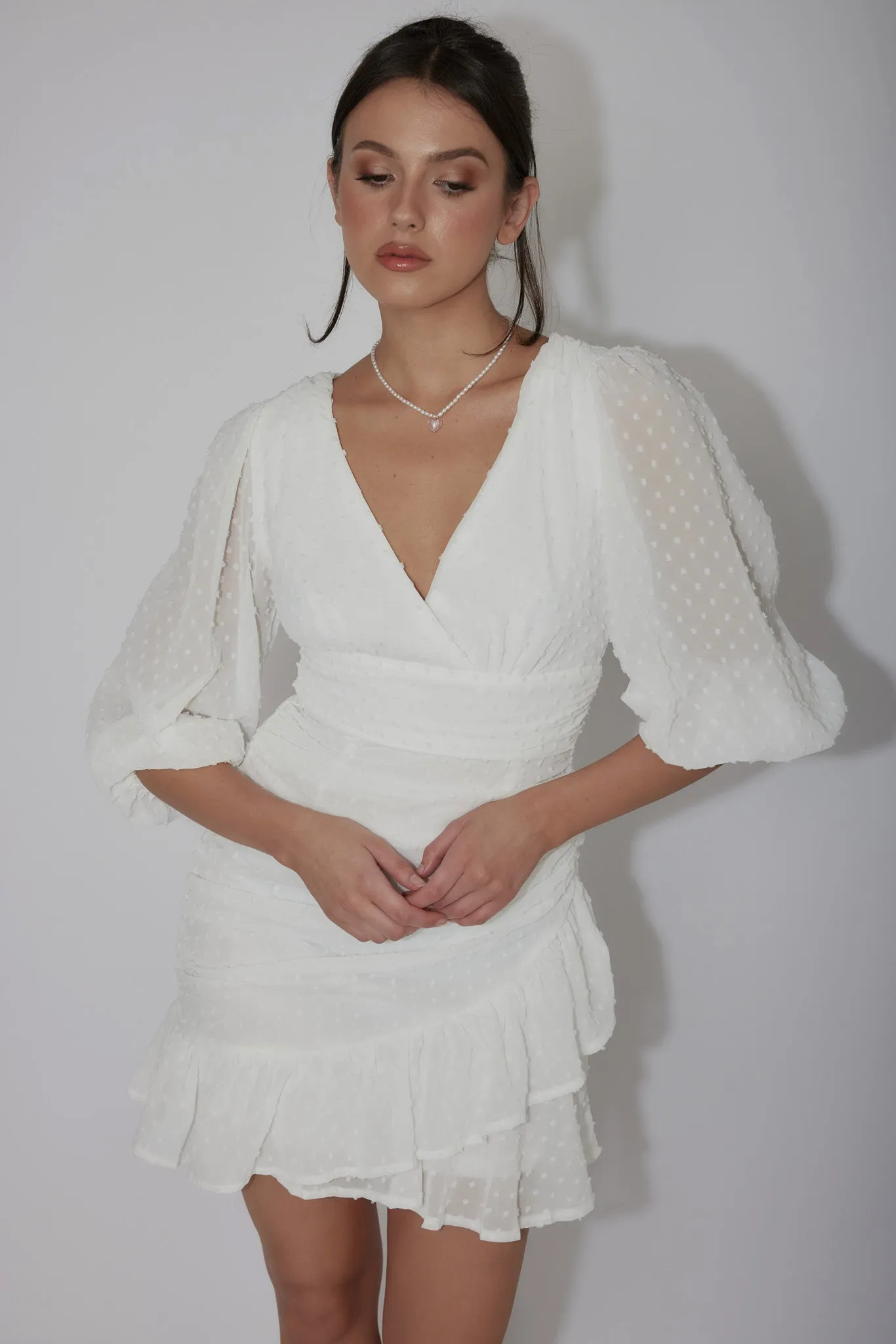 Wild Honey Hail Spot Mini Dress White sold by Selfie Leslie