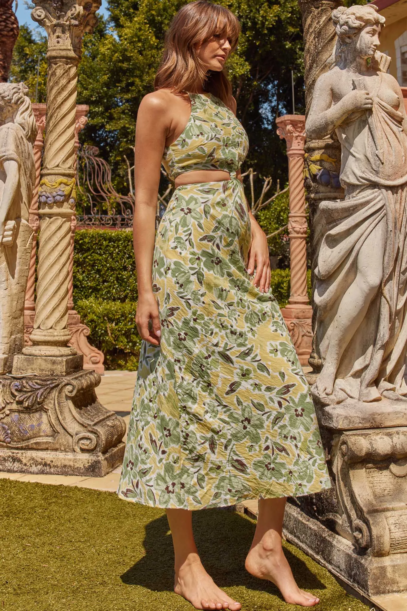 Utopia Cut-Out Waist Midi Dress Green/Yellow sold by Selfie Leslie product image thumbnail 4